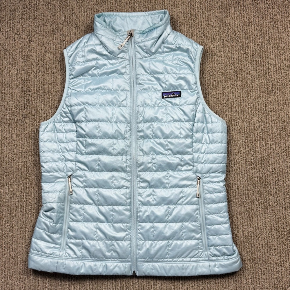 Patagonia Nano Puff Vest Quilted Puffer Womens M Primaloft Light Blue